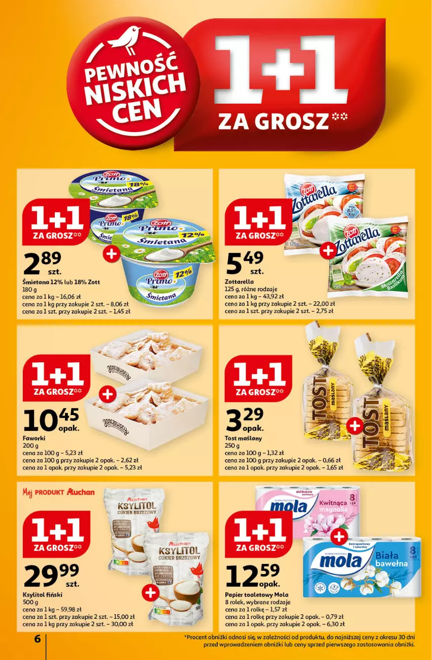 Gazetka promocyjna Auchan - Pewność Niskich Cen Hipermarket - ważna 17.10 do 23.10.2024 - strona 8 - produkty: Cukier, Ksylitol, Mola, Papier, Papier toaletowy, Zott, Zottarella