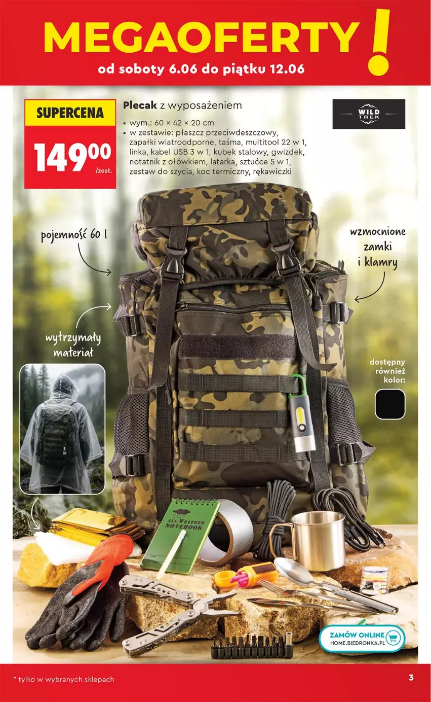 Gazetka promocyjna Biedronka - Okazje Tygodnia - ważna 06.06 do 20.06.2026 - strona 5 - produkty: Inka, Kabel USB, Koc, Kubek, Latarka, Płaszcz, Plecak, Por, Tarka, Zestaw do szycia