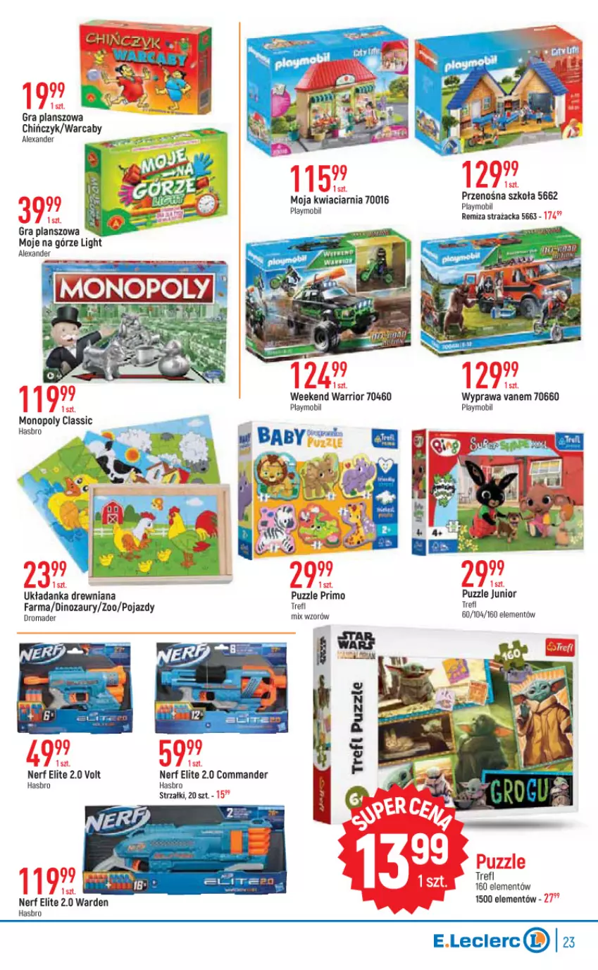 Gazetka promocyjna E Leclerc - ważna 13.09 do 24.09.2022 - strona 23 - produkty: Fa, Gra, Hasbro, Mobil, Monopoly, Nerf, Playmobil, Puzzle, Układanka