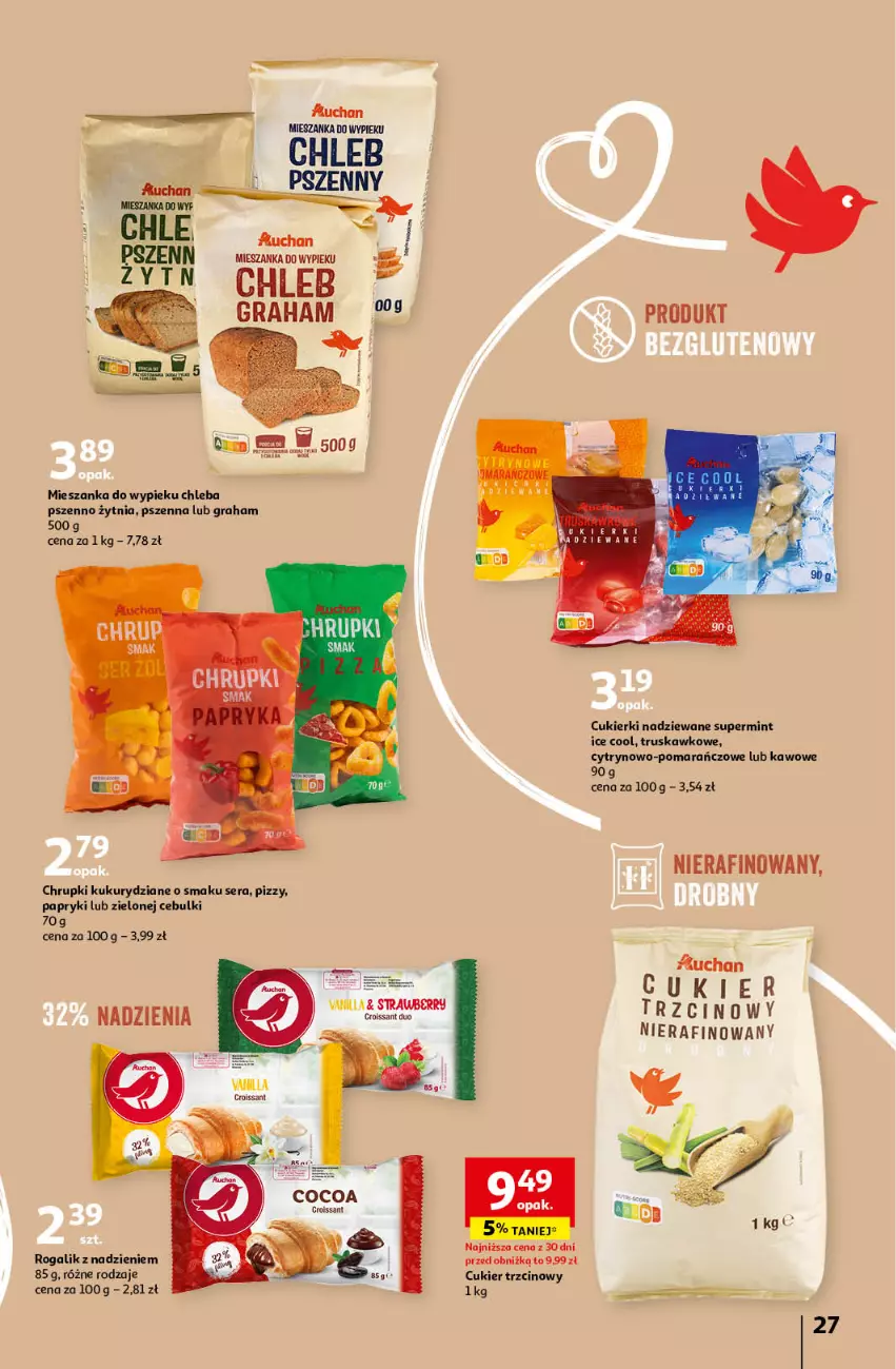 Gazetka promocyjna Auchan - Gazetka Z miłości do okazji Hipermarket Auchan - ważna 08.02 do 14.02.2024 - strona 27 - produkty: Chleb, Chrupki, Croissant, Cukier, Cukier trzcinowy, Cukierki, Cukierki nadziewane, Gra, Rogal, Ser