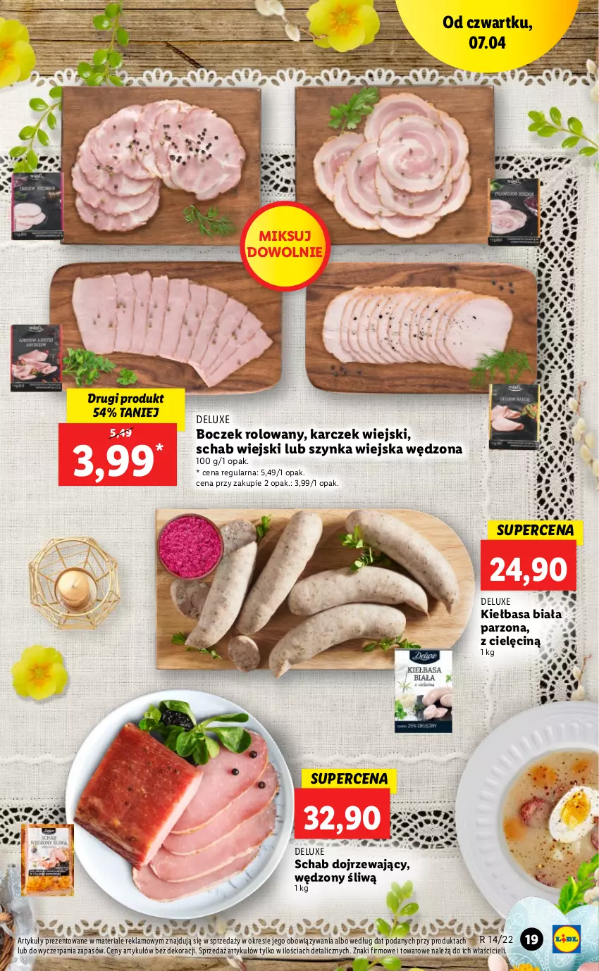 Gazetka promocyjna Lidl - GAZETKA - ważna 07.04 do 10.04.2022 - strona 19 - produkty: Boczek, Kiełbasa, Kiełbasa biała, Szynka