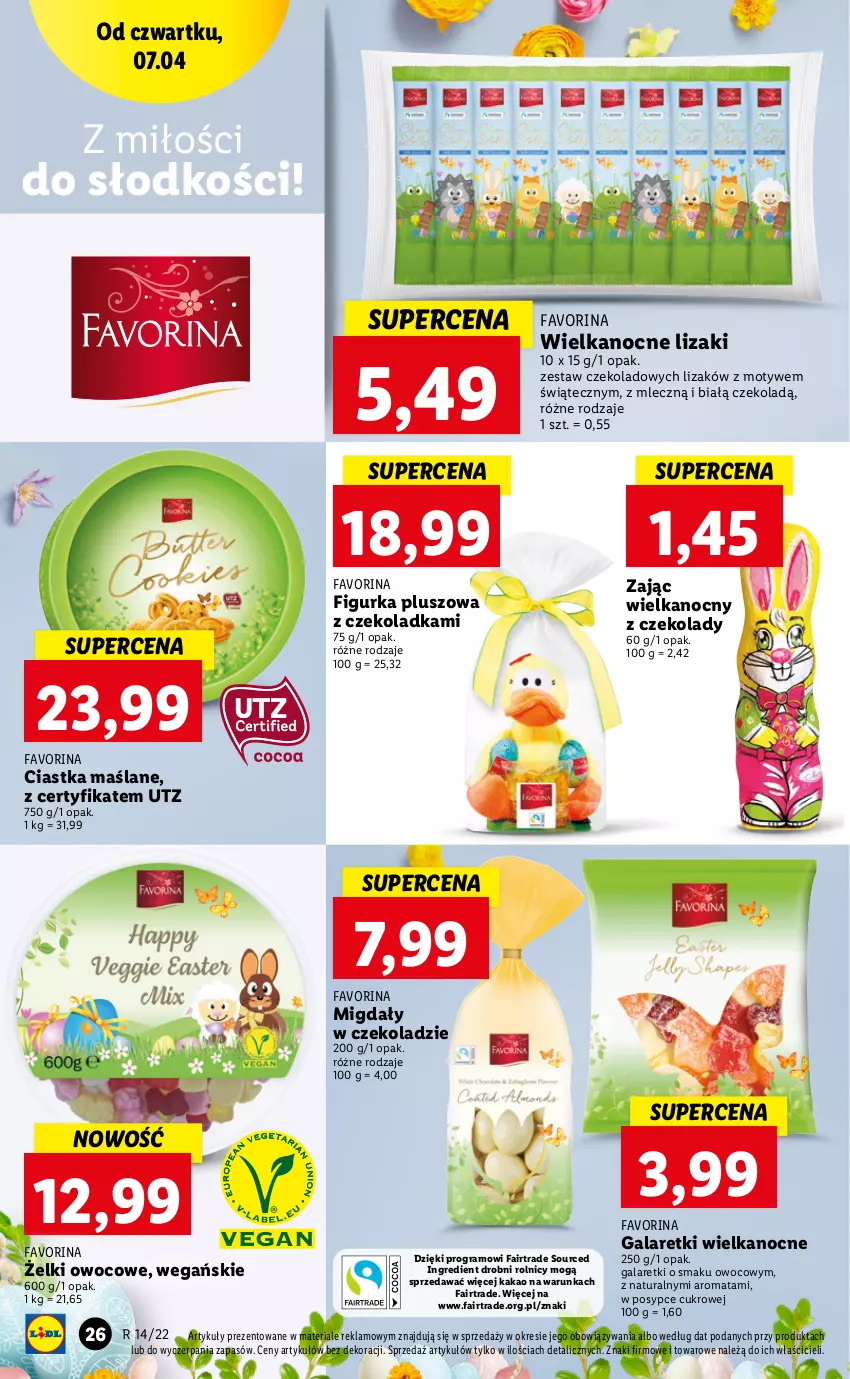 Gazetka promocyjna Lidl - GAZETKA - ważna 07.04 do 10.04.2022 - strona 26 - produkty: Ciastka, Fa, Gala, Galaretki, Gra, Kakao, Lizaki, Migdały, Migdały w czekoladzie