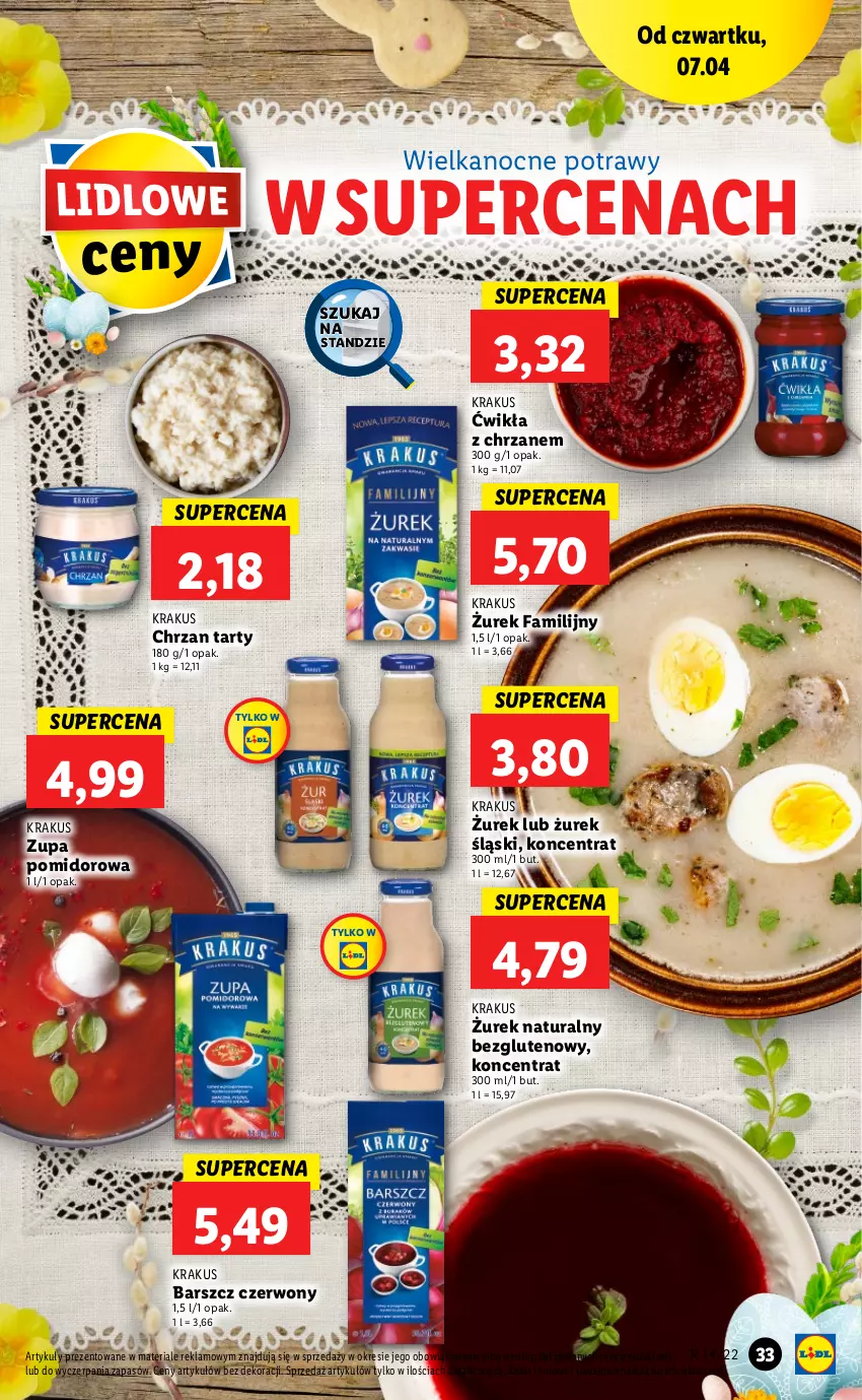 Gazetka promocyjna Lidl - GAZETKA - ważna 07.04 do 10.04.2022 - strona 33 - produkty: Chrzan, Fa, Krakus, Zupa, Zupa pomidorowa