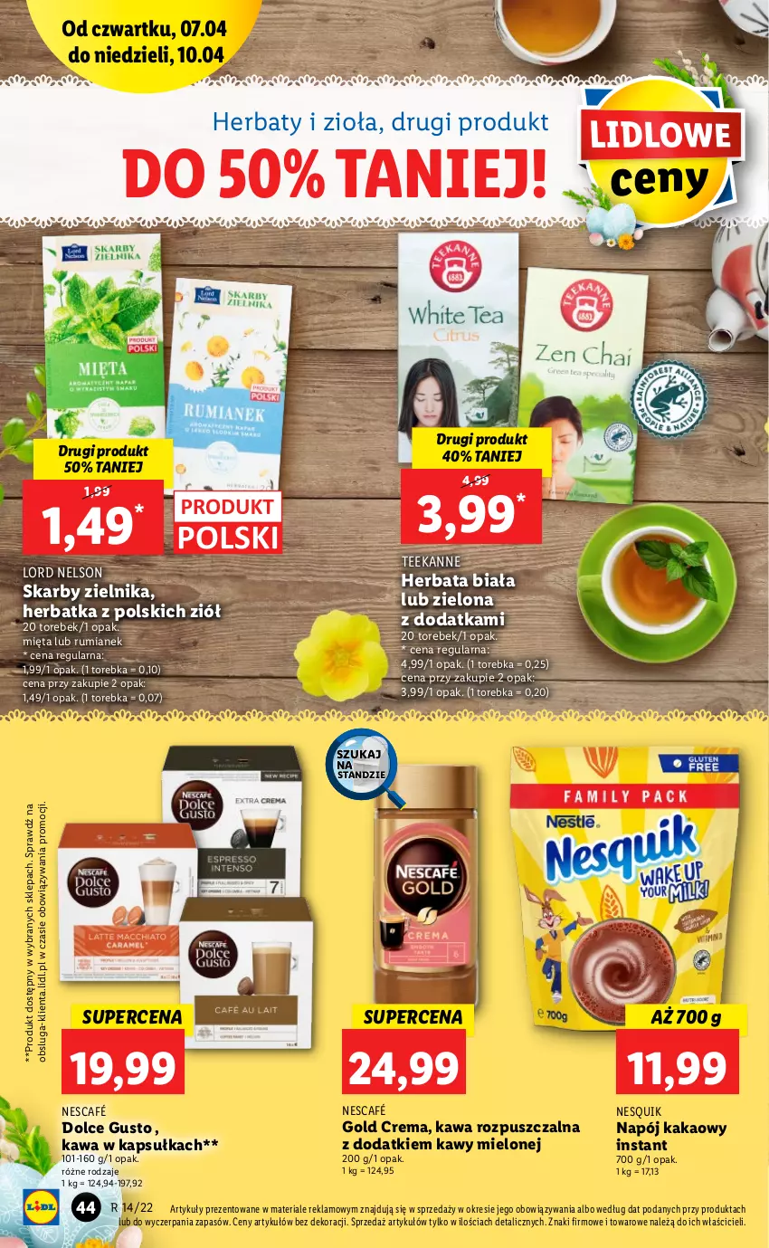 Gazetka promocyjna Lidl - GAZETKA - ważna 07.04 do 10.04.2022 - strona 44 - produkty: Dolce Gusto, Herbata, Kakao, Kawa, Kawa rozpuszczalna, Mięta, Napój, Nescafé, Nesquik, Rum, Teekanne, Torebka