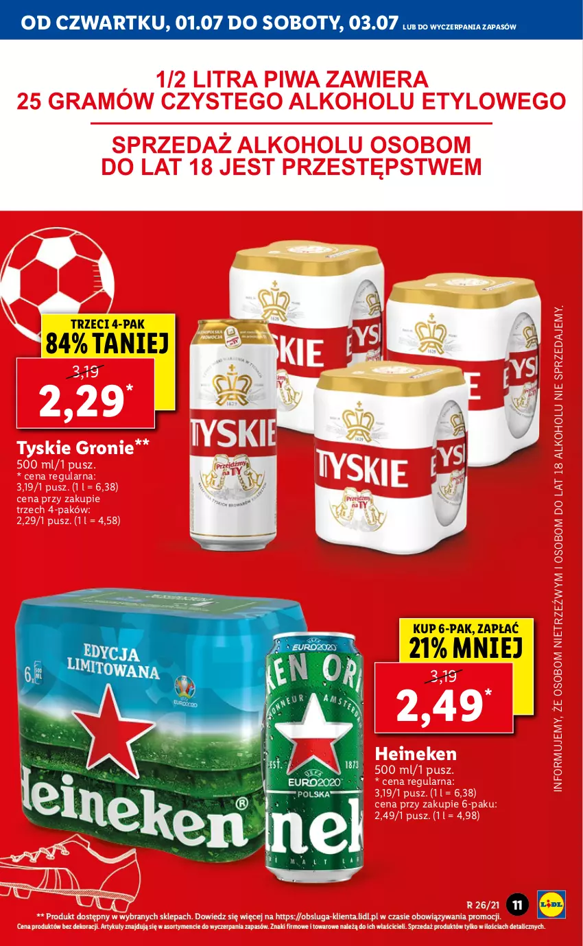 Gazetka promocyjna Lidl - GAZETKA - ważna 01.07 do 03.07.2021 - strona 11 - produkty: Heineken, Tyskie