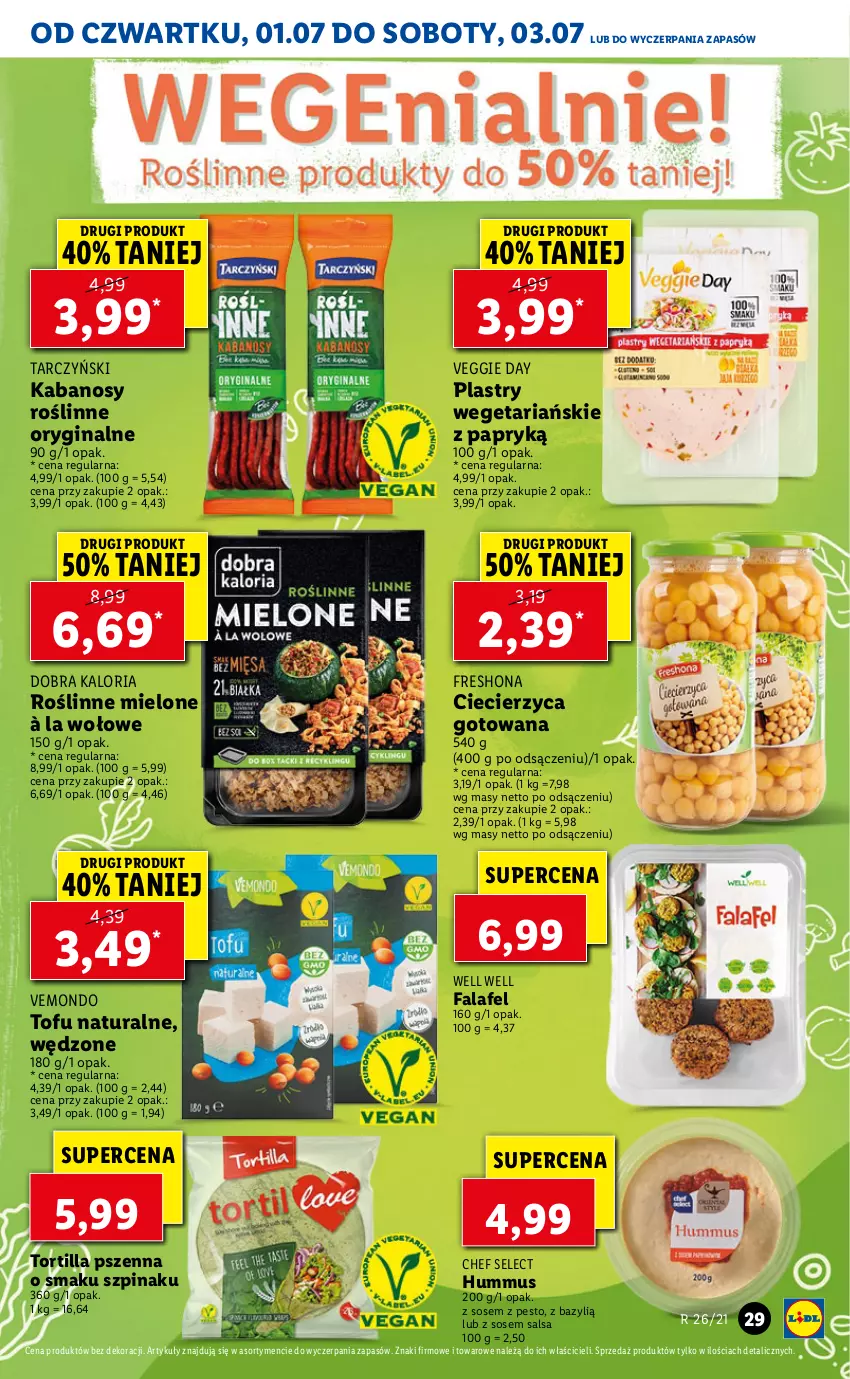 Gazetka promocyjna Lidl - GAZETKA - ważna 01.07 do 03.07.2021 - strona 29 - produkty: Bazyl, Fa, Gin, Hummus, Kabanos, Mus, Pesto, Salsa, Sos, Szpinak, Tarczyński, Tofu, Tortilla