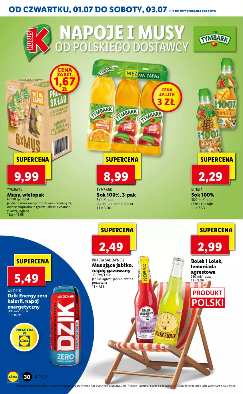 Gazetka promocyjna Lidl - GAZETKA - ważna 01.07 do 03.07.2021 - strona 30 - produkty: Gres, Kubuś, Lemoniada, Mango, Mus, Napój, Napój energetyczny, Napój gazowany, Napoje, Owoce, Por, Ryż, Sok, Tymbark