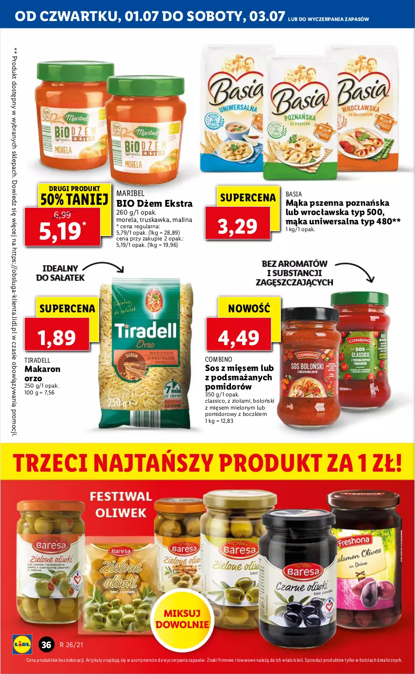 Gazetka promocyjna Lidl - GAZETKA - ważna 01.07 do 03.07.2021 - strona 36 - produkty: Basia, Dell, Dżem, Mąka, Mąka pszenna, Mąka uniwersalna, Makaron, Morela, Sos