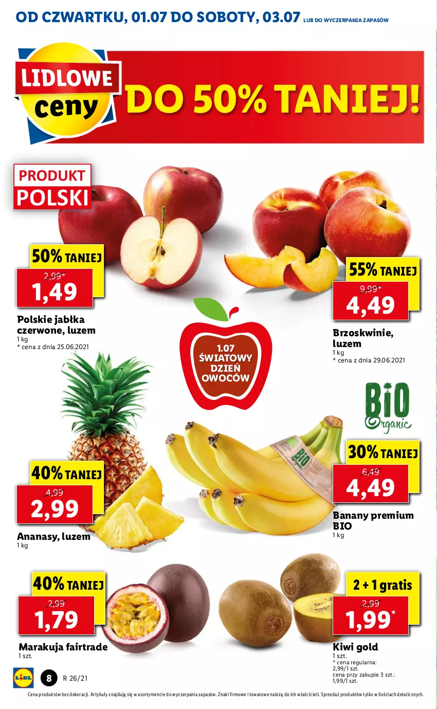 Gazetka promocyjna Lidl - GAZETKA - ważna 01.07 do 03.07.2021 - strona 8 - produkty: Ananas, Banany, Brzoskwinie, Fa, Gra, Jabłka, Kiwi