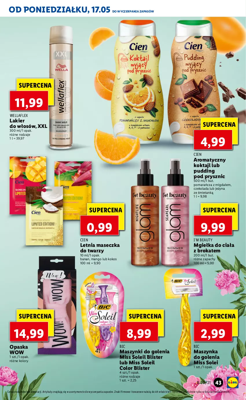 Gazetka promocyjna Lidl - GAZETKA - ważna 17.05 do 19.05.2021 - strona 43 - produkty: BIC, Czekolada, Kokos, Lakier, Lakier do włosów, Mango, Maszynka, Maszynka do golenia, Opaska, Pudding, Szynka, Wella, Wellaflex