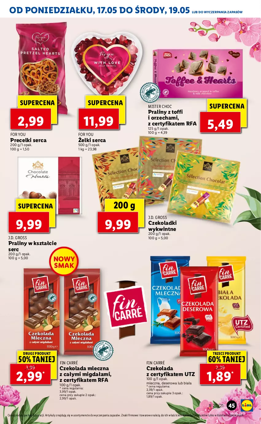 Gazetka promocyjna Lidl - GAZETKA - ważna 17.05 do 19.05.2021 - strona 45 - produkty: Czekolada, Czekolada mleczna, Deser, Fa, Praliny, Precelki, Ser