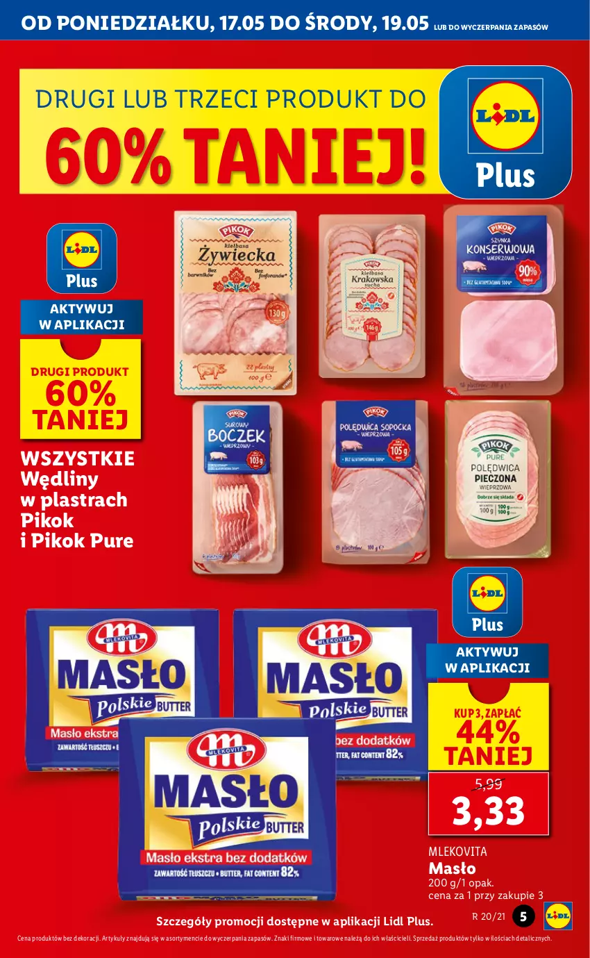 Gazetka promocyjna Lidl - GAZETKA - ważna 17.05 do 19.05.2021 - strona 5 - produkty: Masło, Mleko, Mlekovita, PIKOK, Pur