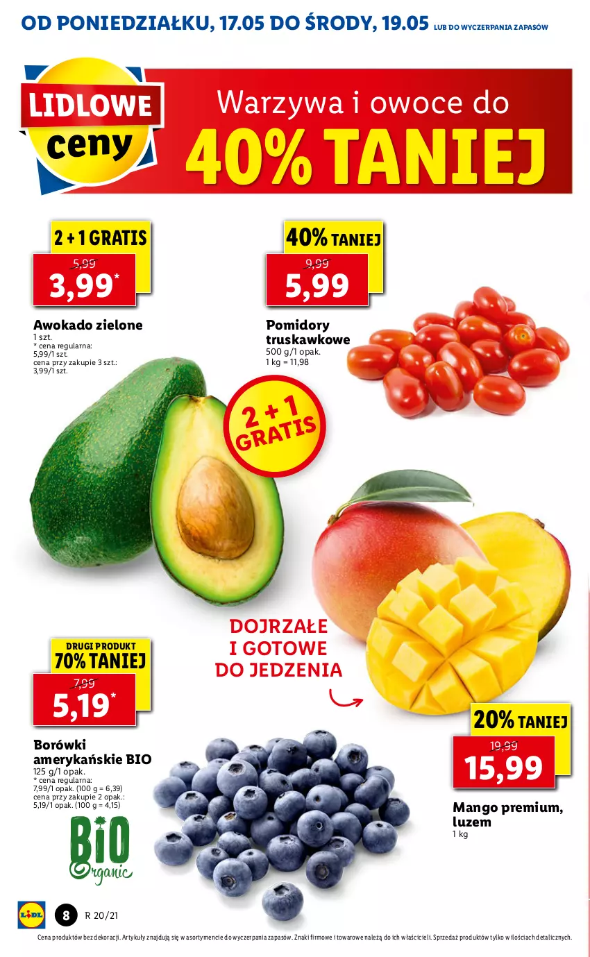 Gazetka promocyjna Lidl - GAZETKA - ważna 17.05 do 19.05.2021 - strona 8 - produkty: Gra, Mango, Owoce, Pomidory, Warzywa, Warzywa i owoce