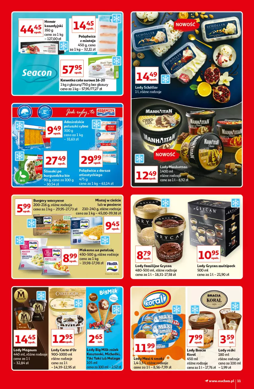 Gazetka promocyjna Auchan - Kultowe marki Hipermarkety - ważna 08.04 do 14.04.2021 - strona 11 - produkty: Burger, Carte d'Or, Dorsz, Fa, Frosta, Gry, Hama, Lazur, Lody, Makaron, Mintaj, Paluszki rybne, Polędwica