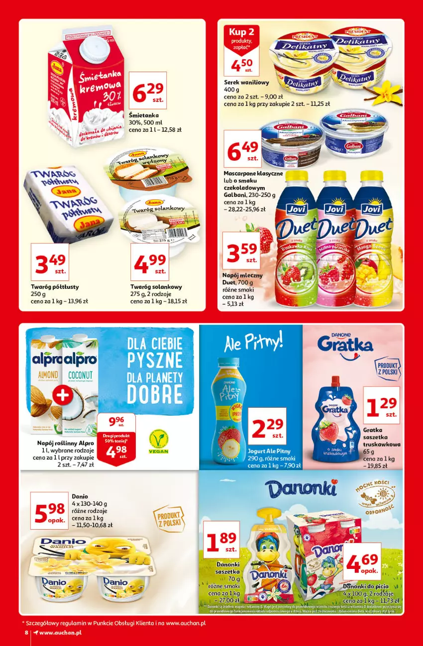 Gazetka promocyjna Auchan - Kultowe marki Hipermarkety - ważna 08.04 do 14.04.2021 - strona 8 - produkty: Alpro, Danio, Danonki, Fa, Galbani, Gra, Mascarpone, Napój, Napój mleczny, Napój roślinny, Ser, Serek, Solan, Twaróg, Twaróg półtłusty