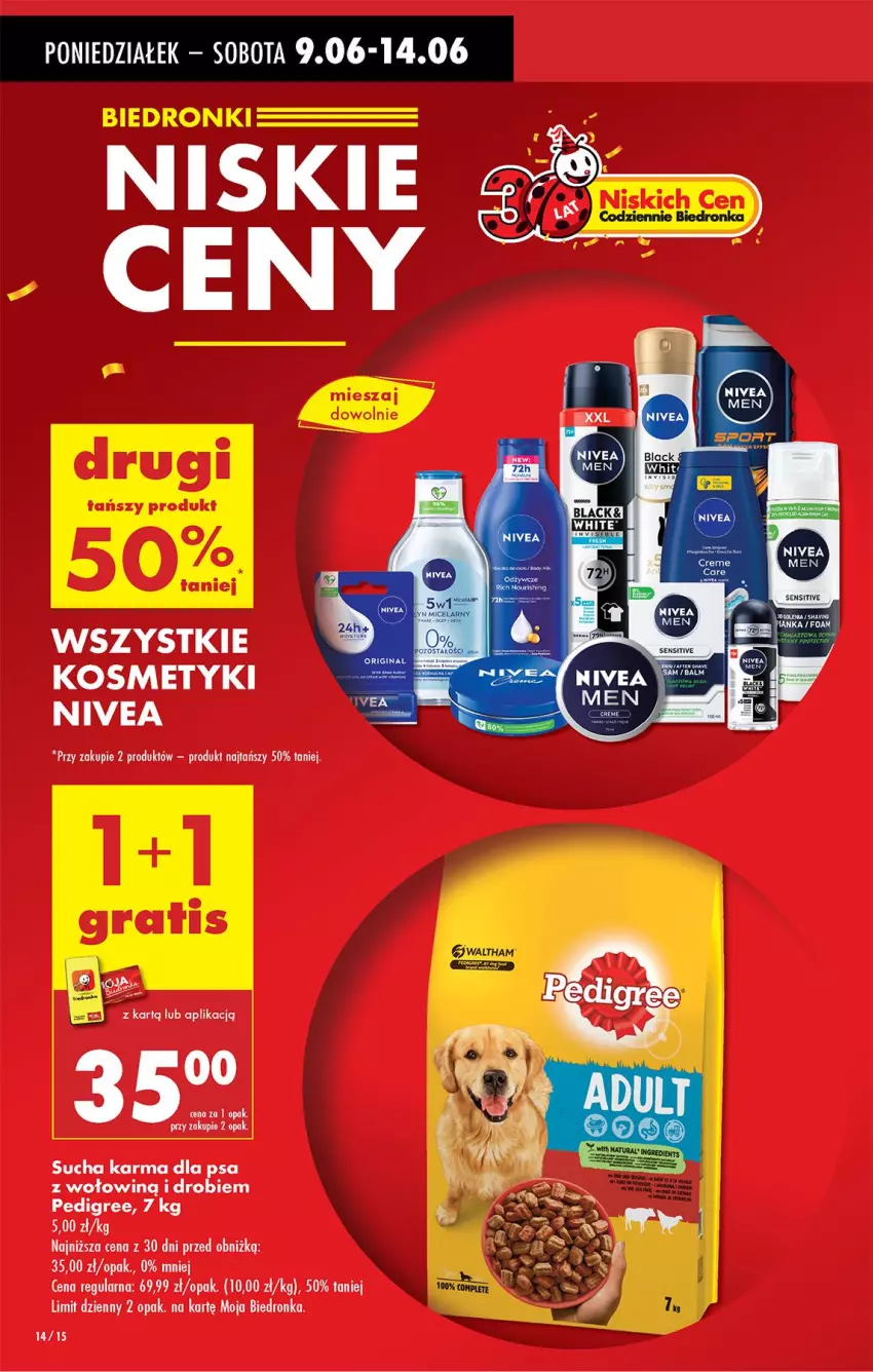 Gazetka promocyjna Biedronka - Od Poniedziałku - ważna 09.06 do 14.06.2025 - strona 14 - produkty: Nivea, Pedigree, Sucha karma