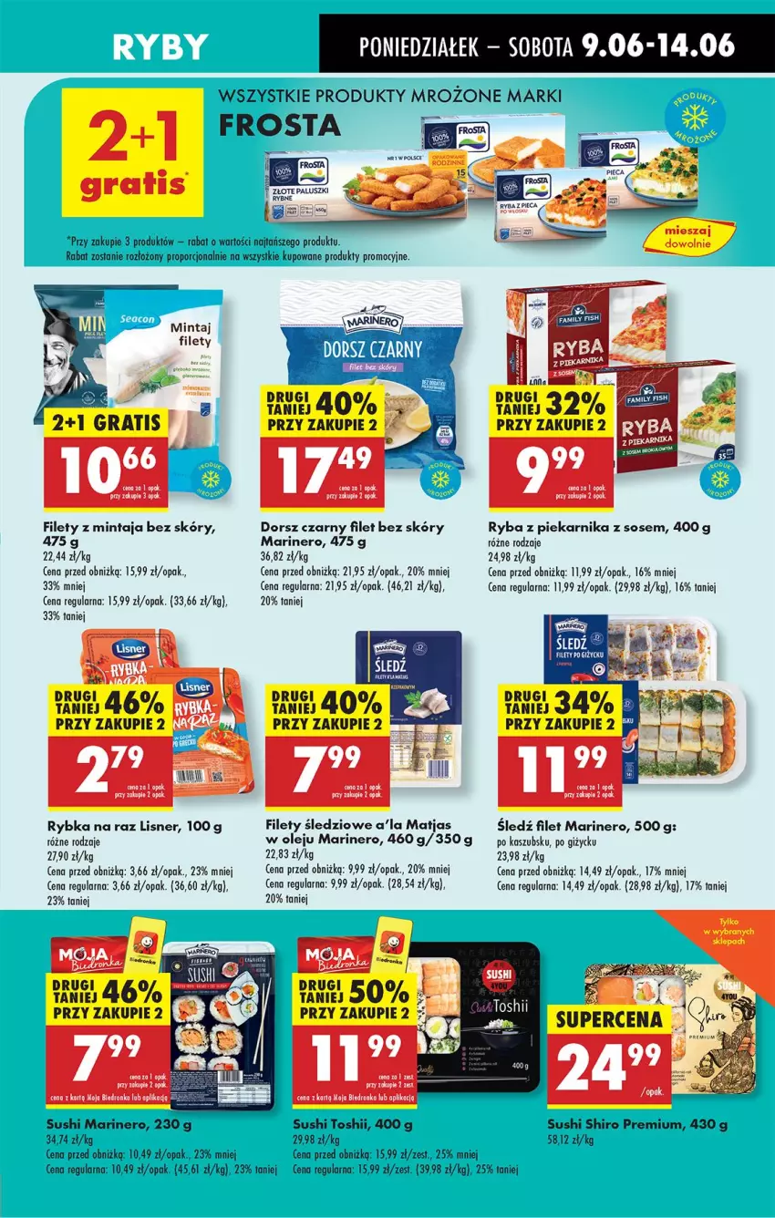 Gazetka promocyjna Biedronka - Od Poniedziałku - ważna 09.06 do 14.06.2025 - strona 29 - produkty: Frosta, Gra, Lisner, Matjas, Mintaj, Olej, Piekarnik, Por, Produkty mrożone, Ryba, Ryba z piekarnika, Rybka na raz, Sos, Sushi