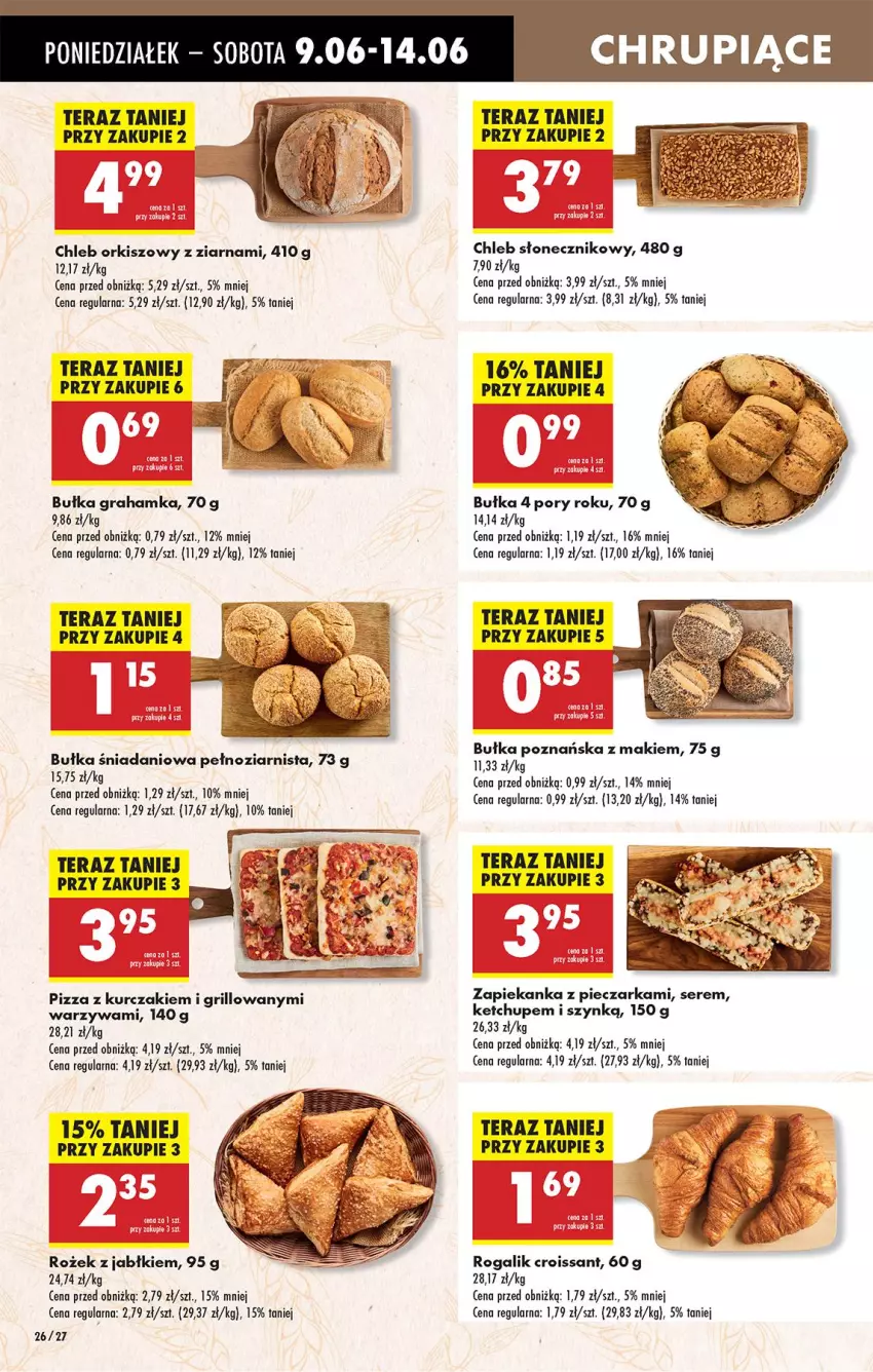 Gazetka promocyjna Biedronka - Od Poniedziałku - ważna 09.06 do 14.06.2025 - strona 30 - produkty: Bułka, Chleb, Croissant, Danio, Gra, Grill, Ketchup, Kurczak, Piec, Pieczarka, Pizza, Por, Rogal, Ser, Tera, Warzywa, Zapiekanka
