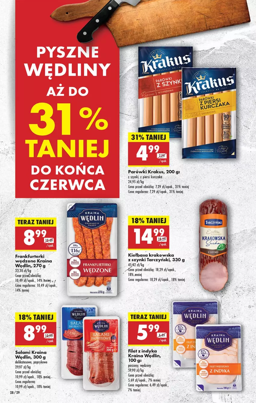 Gazetka promocyjna Biedronka - Od Poniedziałku - ważna 09.06 do 14.06.2025 - strona 32 - produkty: Fa, Frankfurterki, Kiełbasa, Kiełbasa krakowska, Krakus, Kurczak, Parówki, Salami, Tarczyński, Tera