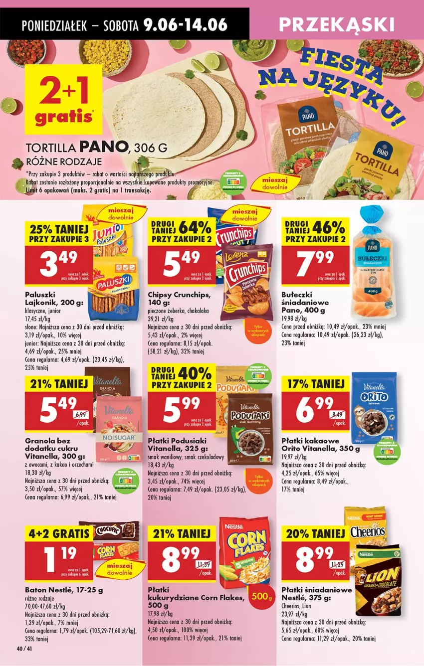 Gazetka promocyjna Biedronka - Od Poniedziałku - ważna 09.06 do 14.06.2025 - strona 44 - produkty: Baton, Bułeczki, Cheerios, Chipsy, Corn flakes, Crunchips, Danio, Gra, Granola, Kakao, Lajkonik, Lion, Piec, Por, Tran