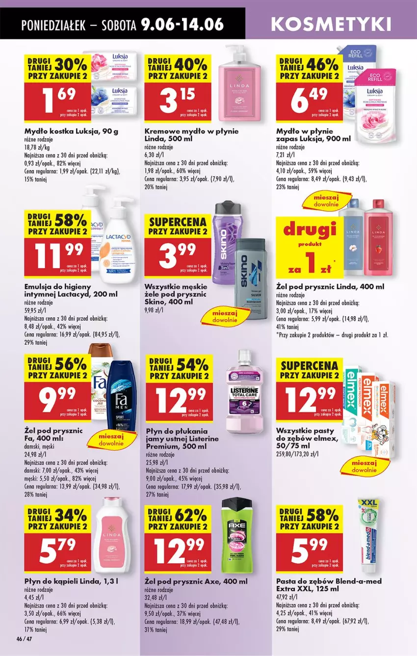 Gazetka promocyjna Biedronka - Od Poniedziałku - ważna 09.06 do 14.06.2025 - strona 50 - produkty: Blend-a-Med, Elmex, Emulsja, Fa, Lactacyd, Leon, Listerine, Luksja, Mydło, Mydło w płynie, Pasta do zębów, Płyn do kąpieli, Płyn do płukania, Płyn do płukania jamy ustnej