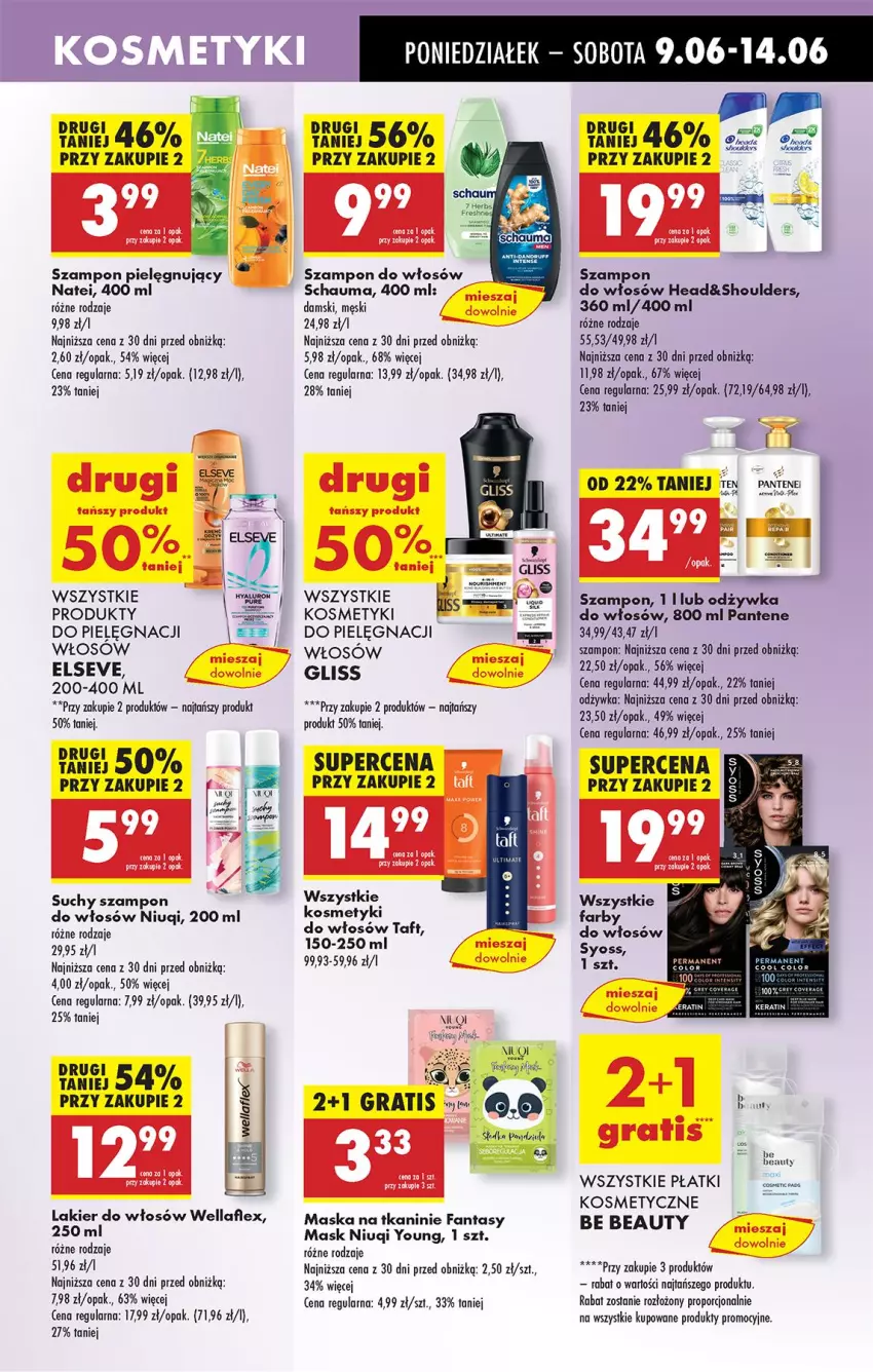 Gazetka promocyjna Biedronka - Od Poniedziałku - ważna 09.06 do 14.06.2025 - strona 51 - produkty: Be Be, Elseve, Fa, Fanta, Gra, Lakier, Lakier do włosów, Leon, Maska, Miecz, Niuqi, Odżywka, Pantene, Por, Schauma, Suchy szampon, Syoss, Szampon, Taft, Wella, Wellaflex