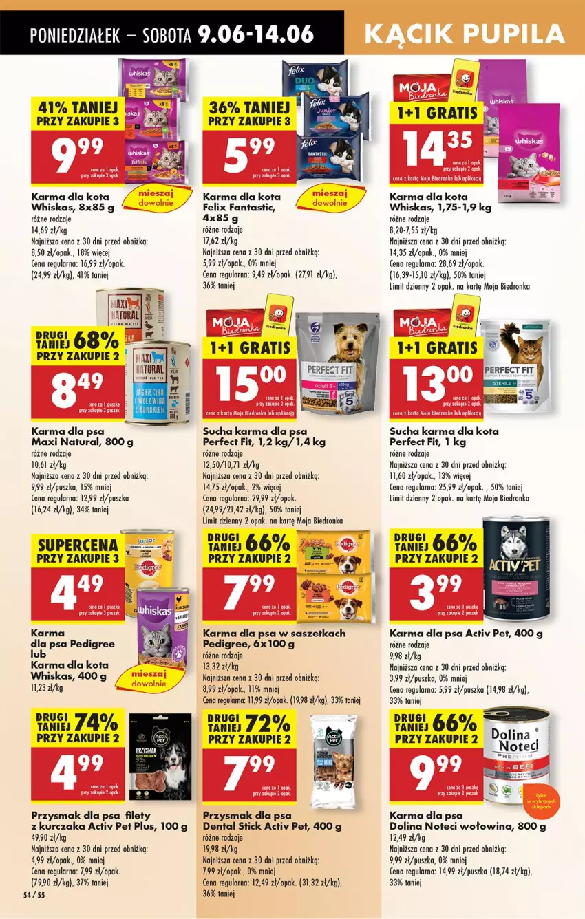 Gazetka promocyjna Biedronka - Od Poniedziałku - ważna 09.06 do 14.06.2025 - strona 58 - produkty: Fa, Fanta, Felix, Gra, Kurczak, Mola, Pedigree, Przysmak dla psa, Sucha karma, Whiskas, Wołowina