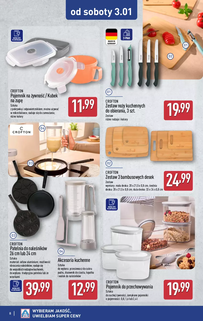 Gazetka promocyjna Aldi - Artykuły przemysłowe i tekstylia - ważna 29.12.2025 do 03.01.2026 - strona 8 - produkty: Dozownik, Fa, Kubek, Noż, Orka, Patelnia, Pojemnik, Pojemnik do przechowywania, Wałek