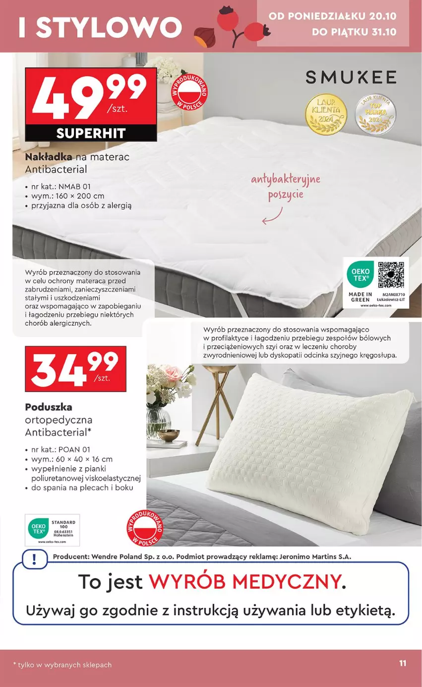 Gazetka promocyjna Biedronka - Okazje Tygodnia - ważna 20.10 do 01.11.2025 - strona 11 - produkty: Inka, Materac, Poduszka, Tera, Top