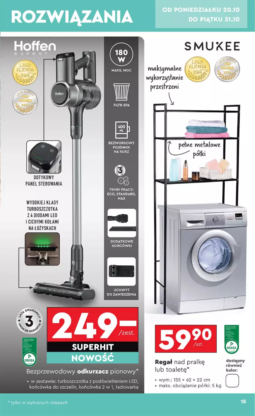 Gazetka promocyjna Biedronka - Okazje Tygodnia - ważna 20.10 do 01.11.2025 - strona 15 - produkty: Odkurzacz, Pojemnik, Regał, Regał nad pralkę, Sok, Szczotka, Warka
