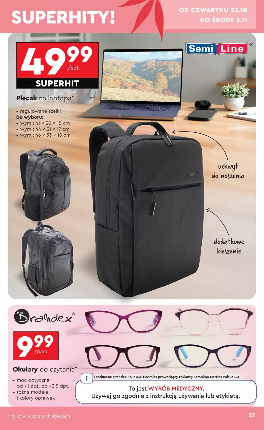 Gazetka promocyjna Biedronka - Okazje Tygodnia - ważna 20.10 do 01.11.2025 - strona 27 - produkty: Okulary do czytania, Plecak, Top