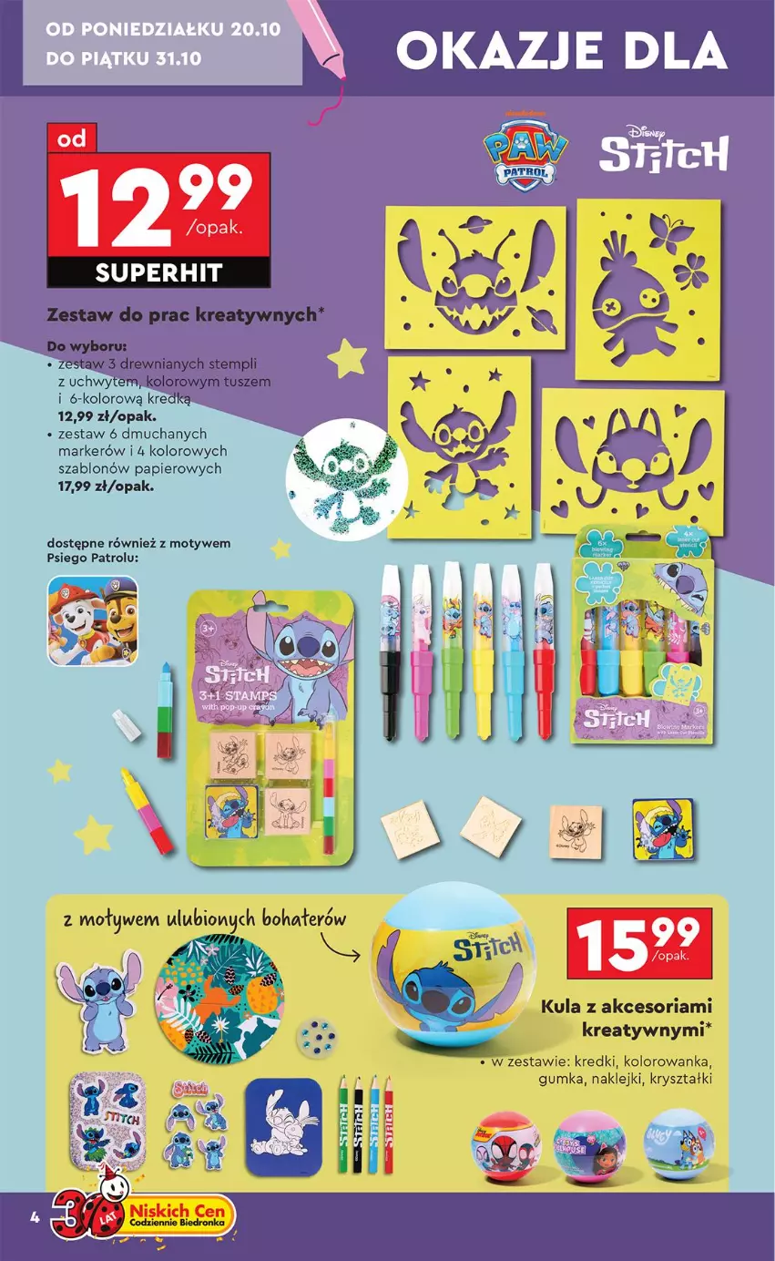 Gazetka promocyjna Biedronka - Okazje Tygodnia - ważna 20.10 do 01.11.2025 - strona 4 - produkty: AEG, Klej, Kolorowanka, Marker, Papier