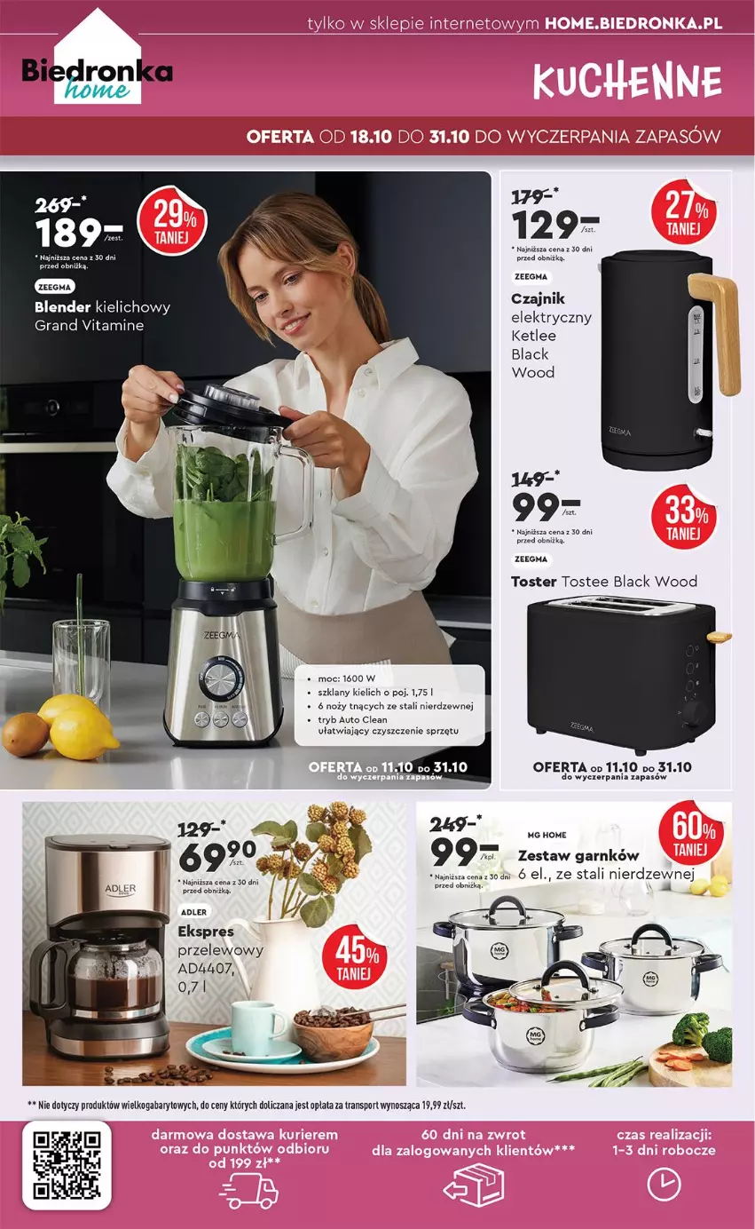 Gazetka promocyjna Biedronka - Okazje Tygodnia - ważna 20.10 do 01.11.2025 - strona 40 - produkty: Blender, Czajnik, Czajnik elektryczny, Ekspres przelewowy, Gra, Lack, Noż, Toster