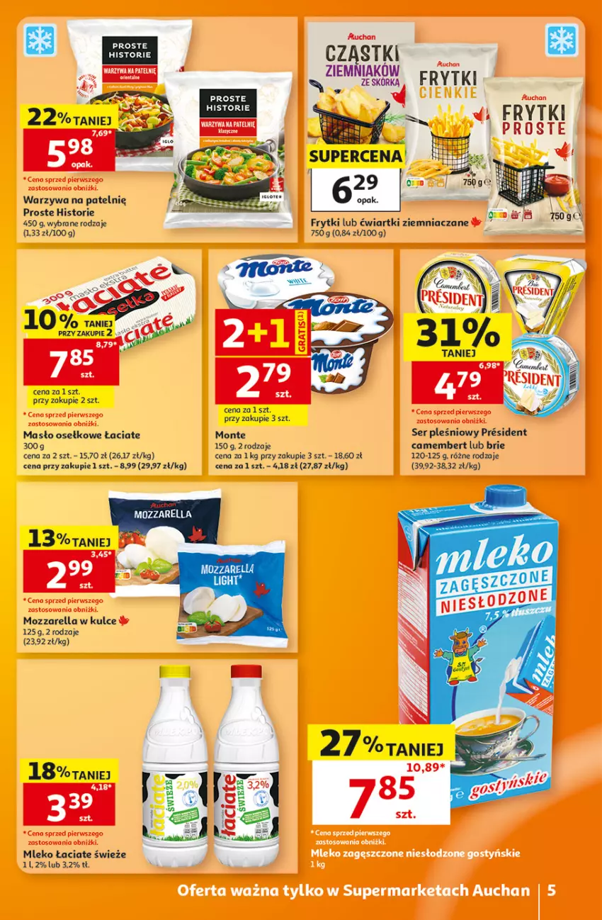 Gazetka promocyjna Auchan - 30 Lat Supermarket - ważna 08.10 do 14.10.2026 - strona 5 - produkty: Brie, Camembert, Frytki, Masło, Mleko, Monte, Mozzarella, Ser, Ser pleśniowy, Warzywa