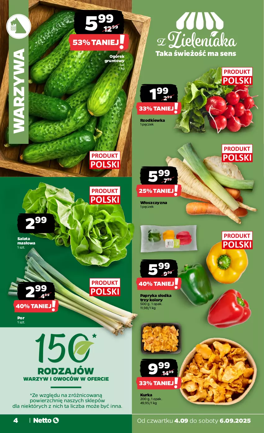 Gazetka promocyjna Netto - Od Czwartku - ważna 04.09 do 06.09.2025 - strona 4 - produkty: Grunt, Masło, Ogórek, Papryka, Papryka słodka, Por, Rzodkiewka, Sałat, Sałata masłowa, Warzywa