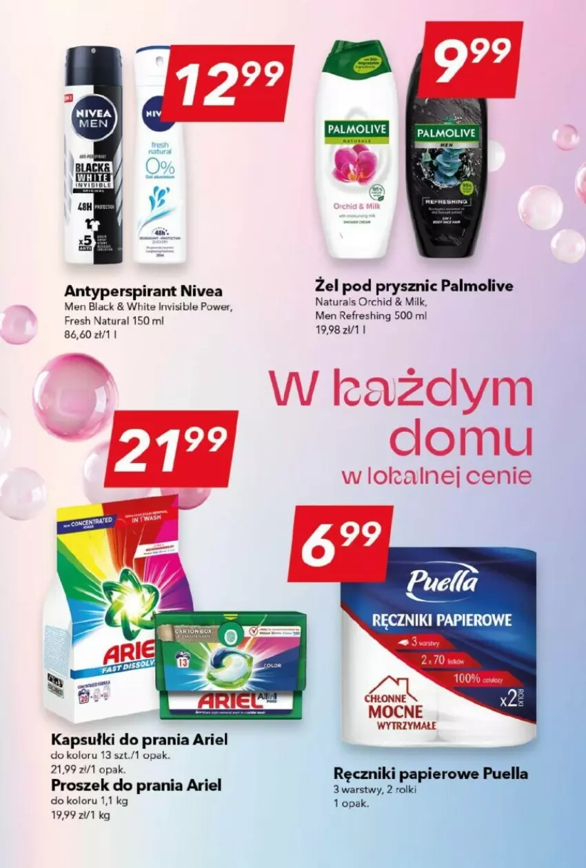 Gazetka promocyjna Lewiatan - ważna 14.08 do 21.08.2024 - strona 10 - produkty: Antyperspirant, Ariel, Kapsułki do prania, Lack, Nivea, Palmolive, Papier, Proszek do prania, Ręcznik, Ręczniki papierowe