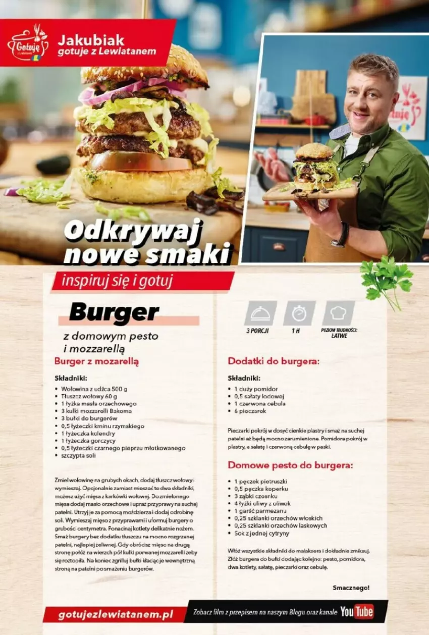 Gazetka promocyjna Lewiatan - ważna 14.08 do 21.08.2024 - strona 4 - produkty: Bakoma, Burger, Cebula, Cytryny, Grill, Kotlet, Lanki, Masło, Masło orzechowe, Mięso, Młot, Olej, Parmezan, Pesto, Piec, Pieprz, Por, Przyprawy, Rum, Sałat, Ser, Sok, Tłuszcz wołowy, Top, Wołowina