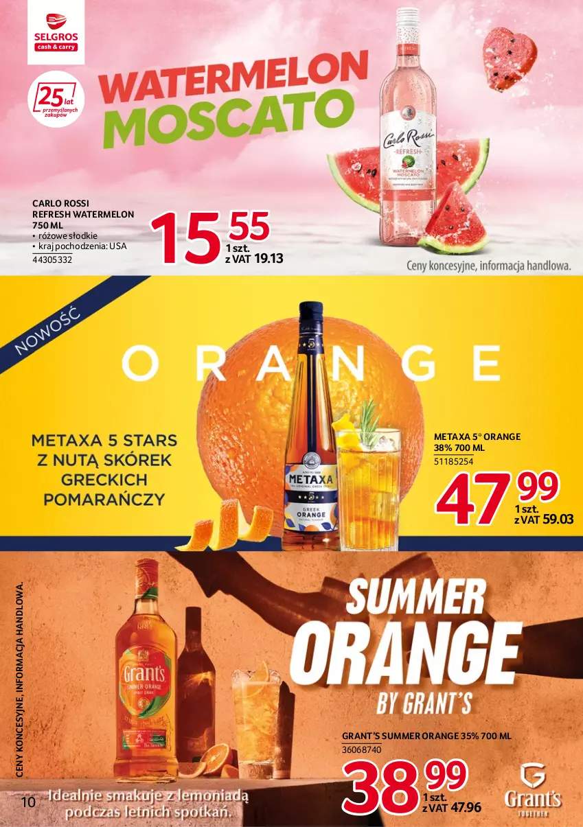 Gazetka promocyjna Selgros - Katalog Markowe Produkty - ważna 21.07 do 09.10.2022 - strona 10 - produkty: Carlo Rossi, Gra, Melon, Metaxa