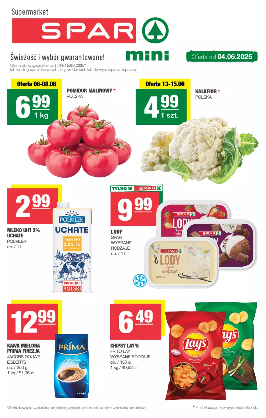 Gazetka promocyjna Spar - Spar-Mini - ważna 01.06 do 11.06.2025 - strona 1 - produkty: Chipsy, Jacobs, Kawa, Kawa mielona, Lody, Mleko, POLMLEK, Pomidor malinowy, Prima