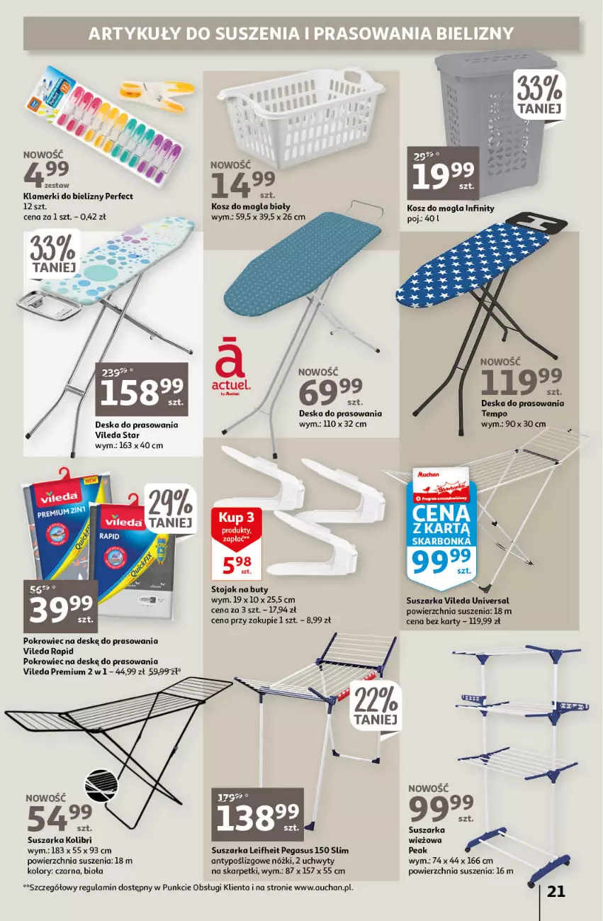 Gazetka promocyjna Auchan - Gazetka Wielkie Porządki w niskich cenach Hipermarket Auchan - ważna 16.02 do 22.02.2023 - strona 21 - produkty: Asus, Buty, Deska do prasowania, Karp, Kosz, Pokrowiec, Pokrowiec na deskę, Skarpetki, Stojak, Stojak na buty, Suszarka, Uchwyty, Vileda