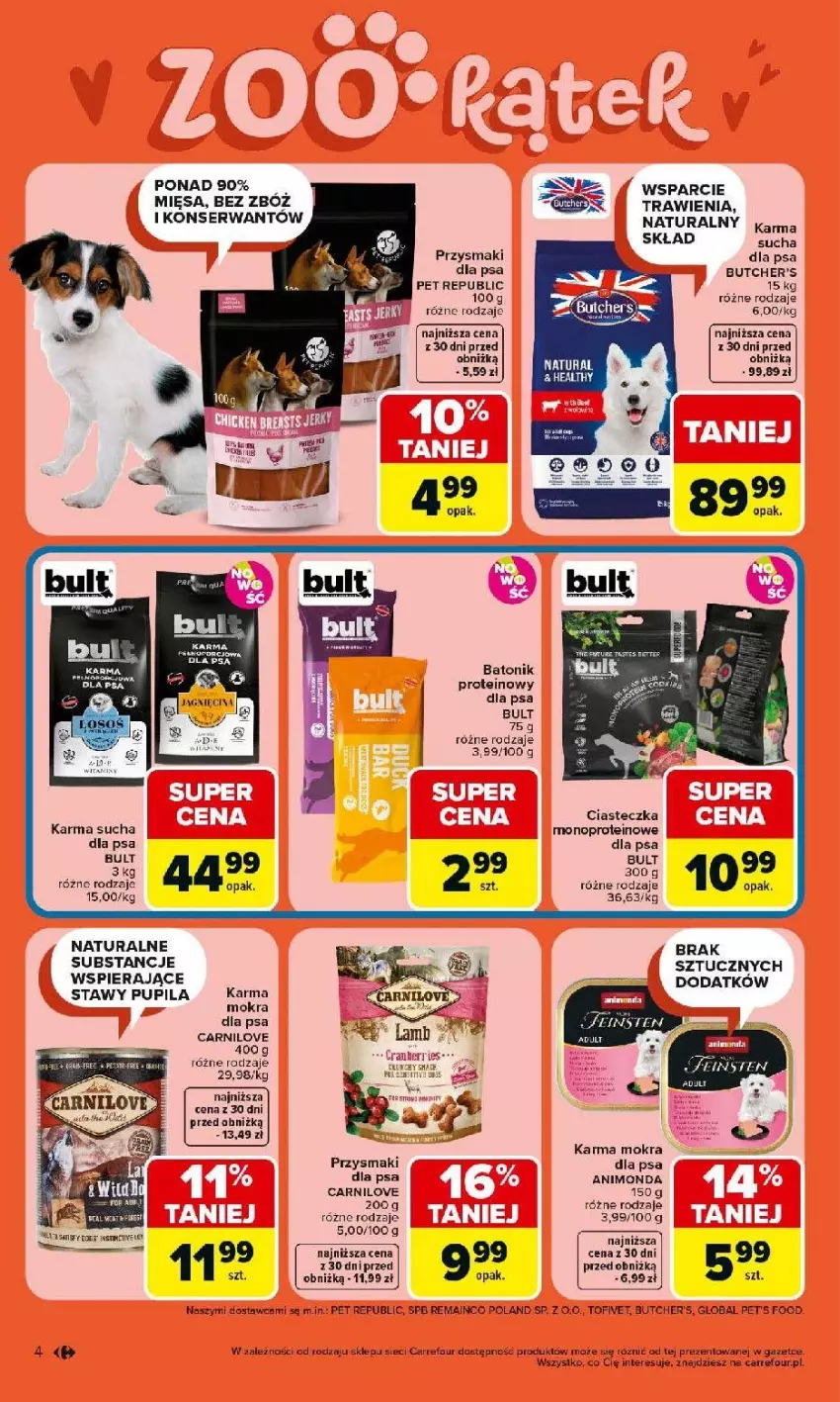 Gazetka promocyjna Carrefour - Gazetka ZOO kątek - ważna 07.04 do 18.04.2026 - strona 4 - produkty: Animonda, Baton, Butcher's, Przysmaki, Ser, Tonik
