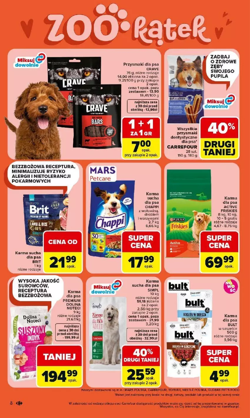 Gazetka promocyjna Carrefour - Gazetka ZOO kątek - ważna 07.04 do 18.04.2026 - strona 8 - produkty: Brit, Fa, Friskies, Gra, Przysmaki, Ser, Sok, Sucha karma, Warzywa