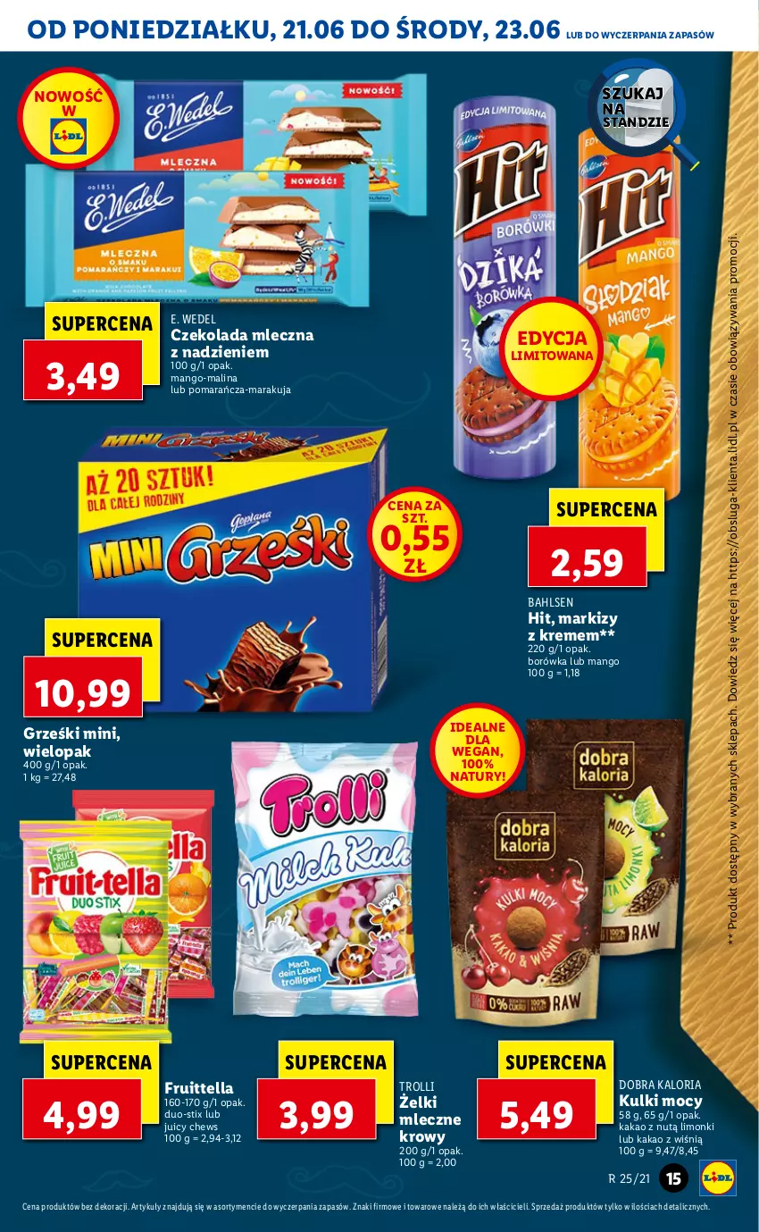 Gazetka promocyjna Lidl - GAZETKA - ważna 21.06 do 23.06.2021 - strona 15 - produkty: Borówka, Czekolada, Czekolada mleczna, E. Wedel, Grześki, Kakao, Mango