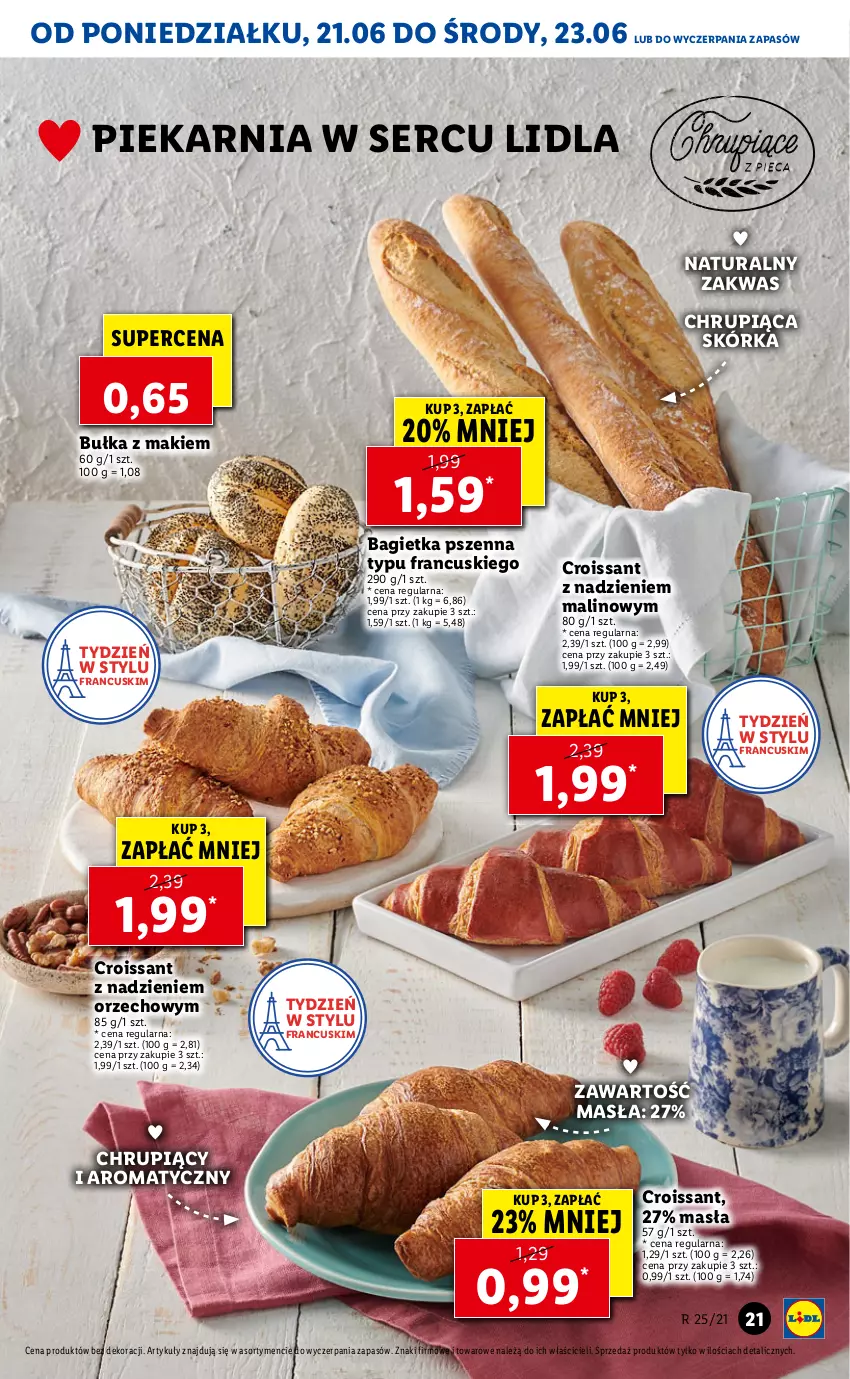 Gazetka promocyjna Lidl - GAZETKA - ważna 21.06 do 23.06.2021 - strona 21 - produkty: Bagietka, Bagietka pszenna, Bułka, Croissant, Ser