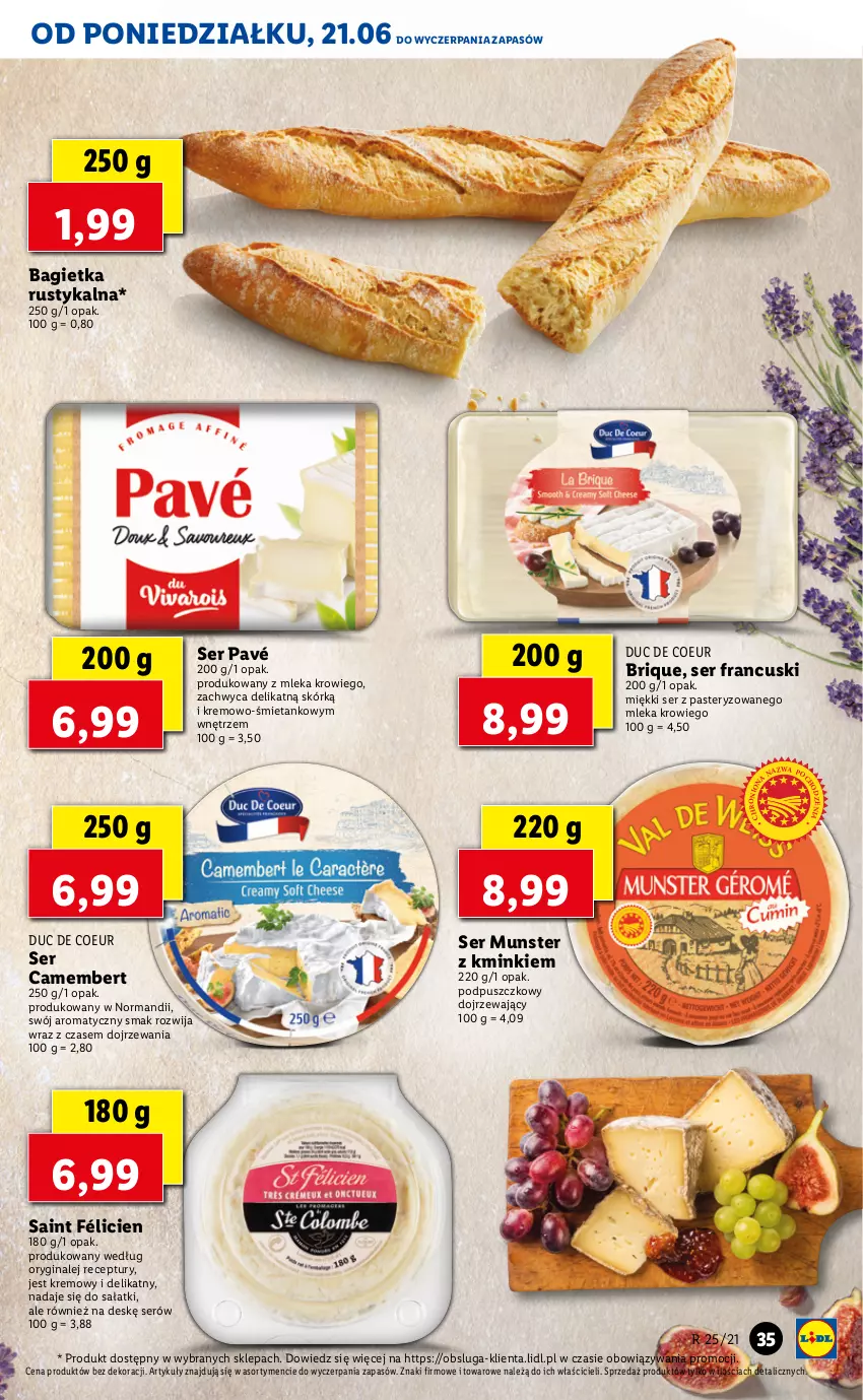 Gazetka promocyjna Lidl - GAZETKA - ważna 21.06 do 23.06.2021 - strona 35 - produkty: Bagietka, Camembert, Gin, Rust, Sałat, Ser