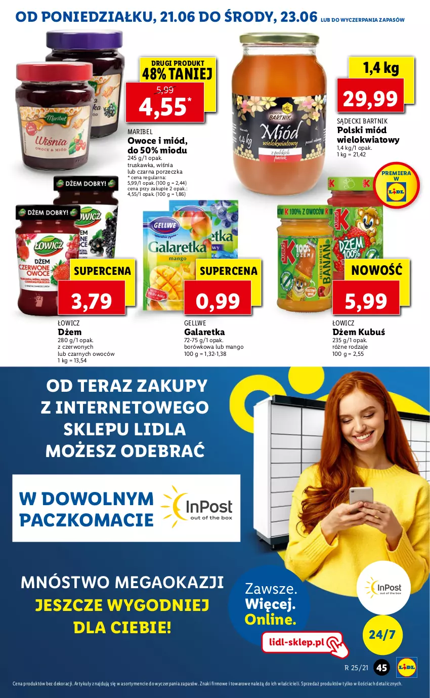 Gazetka promocyjna Lidl - GAZETKA - ważna 21.06 do 23.06.2021 - strona 45 - produkty: Dżem, Gala, Galaretka, Kubuś, Mango, Miód, Owoce, Por, Tera