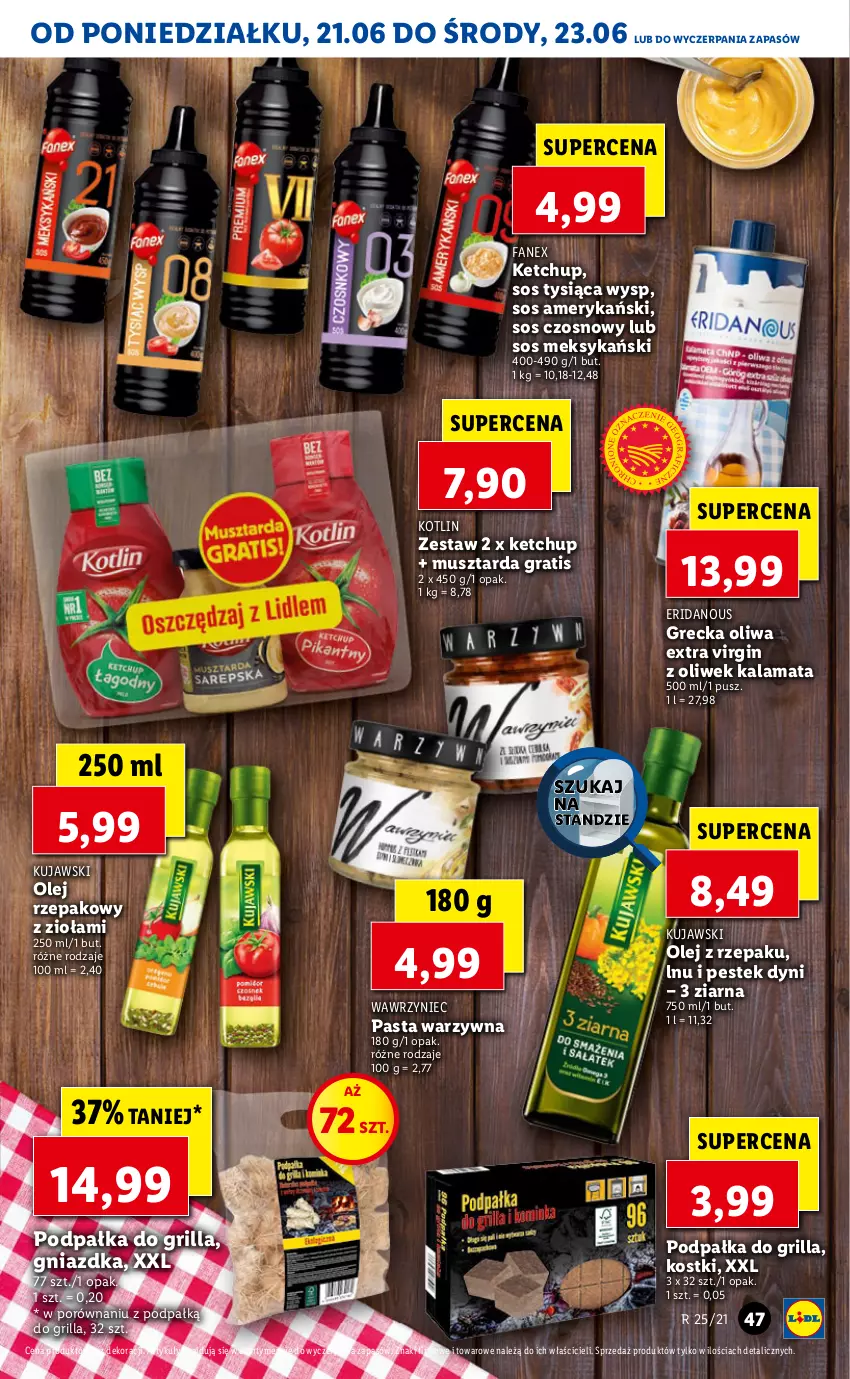 Gazetka promocyjna Lidl - GAZETKA - ważna 21.06 do 23.06.2021 - strona 47 - produkty: Fa, Gin, Gra, Grill, Ketchup, Kotlin, Kujawski, Mus, Musztarda, Olej, Olej rzepakowy, Pasta warzywna, Por, Sos, Stek