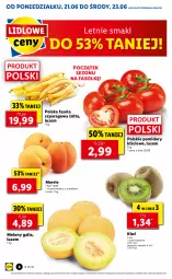 Gazetka promocyjna Lidl - GAZETKA - Gazetka - ważna od 23.06 do 23.06.2021 - strona 6 - produkty: Por, Morela, Kiwi, Fasola, Fasola szparagowa, Pomidory, Melon, Fa