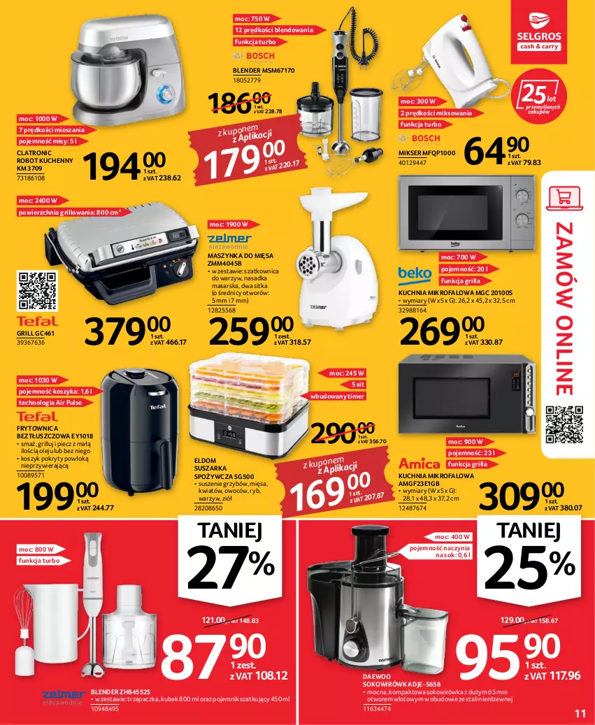 Gazetka promocyjna Selgros - Oferta przemysłowa - ważna 06.10 do 19.10.2022 - strona 11 - produkty: Blender, Daewoo, Fa, Grill, Kosz, Kubek, Kuchnia, Maszynka, Mikser, Olej, Piec, Pojemnik, Robot, Ser, Sok, Suszarka, Szatkownica, Szynka, Trzepaczka