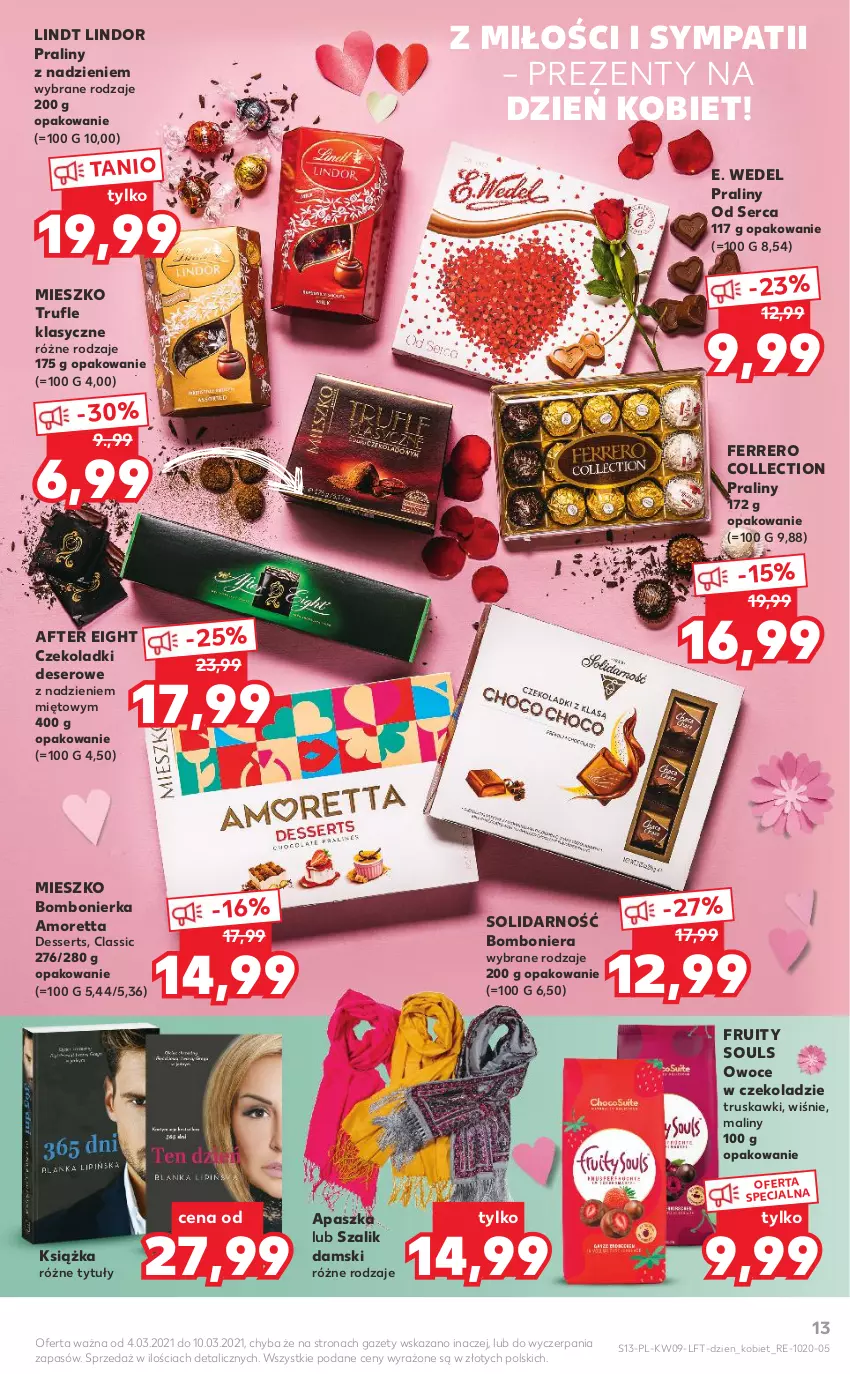 Gazetka promocyjna Kaufland - Oferta tygodnia - ważna 03.03 do 09.03.2021 - strona 13 - produkty: Bomboniera, Deser, E. Wedel, Ferrero, Książka, Lindor, Lindt, Maliny, Owoce, Praliny, Ser, Szal, Truskawki